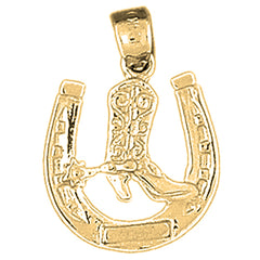 Yellow Gold-plated Silver Horseshoe With Cowboy Boot Pendant