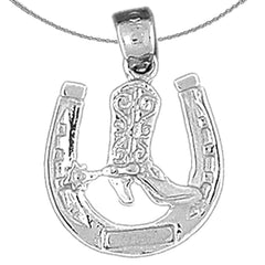 Sterling Silver Horseshoe With Cowboy Boot Pendant (Rhodium or Yellow Gold-plated)