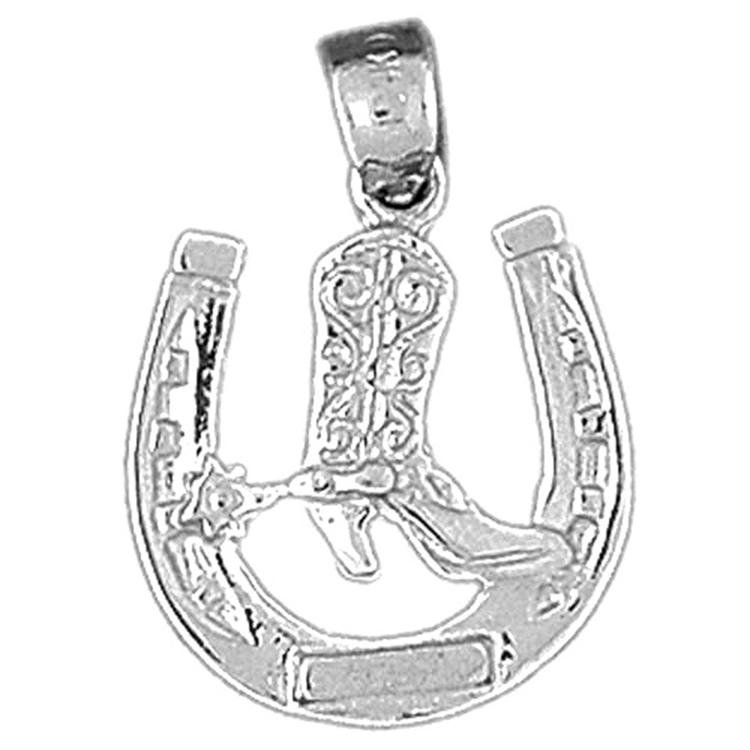 Sterling Silver Horseshoe With Cowboy Boot Pendant
