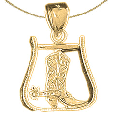 Sterling Silver Spur With Cowboy Boot Pendant (Rhodium or Yellow Gold-plated)