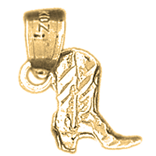 Yellow Gold-plated Silver 3D Cowboy Boot Pendant