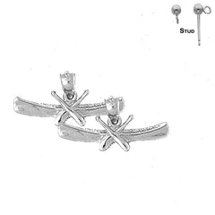 Sterling Silver 11mm Canoe With Paddles Earrings (White or Yellow Gold Plated)