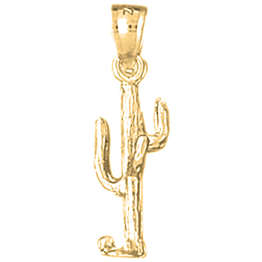 Yellow Gold-plated Silver 3D Cactus Pendant