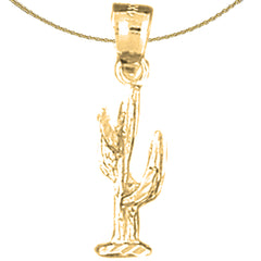 Sterling Silver 3D Cactus Pendant (Rhodium or Yellow Gold-plated)