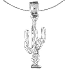 Sterling Silver 3D Cactus Pendant (Rhodium or Yellow Gold-plated)