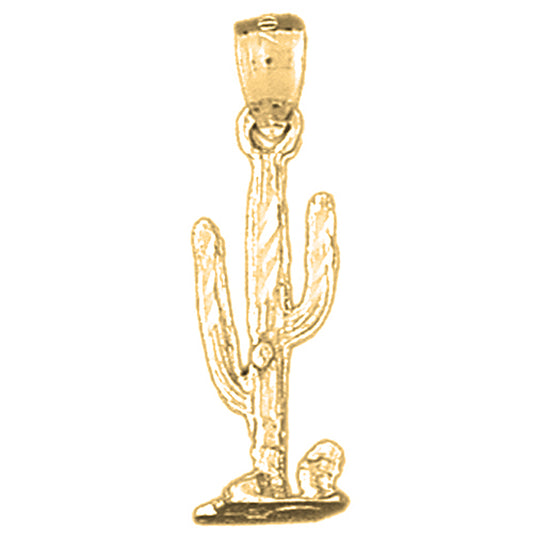 Yellow Gold-plated Silver 3D Cactus Pendant