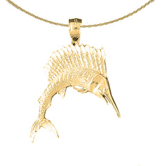 Colgante de pez vela de plata de ley (bañado en rodio o oro amarillo)