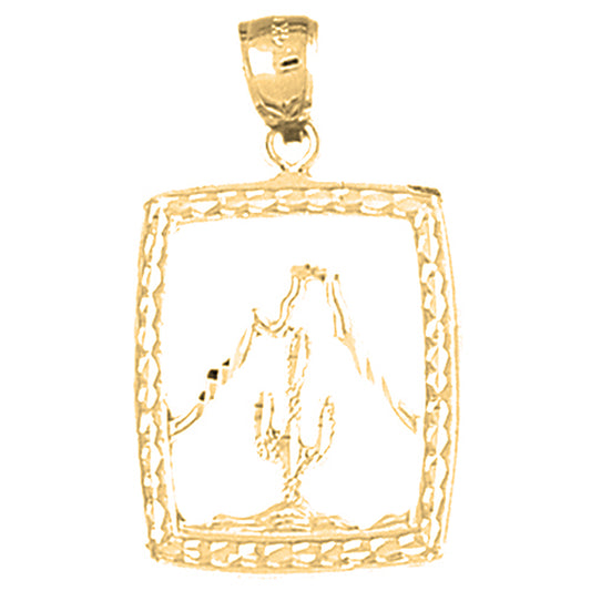 Yellow Gold-plated Silver Cactus With Mountain Pendant