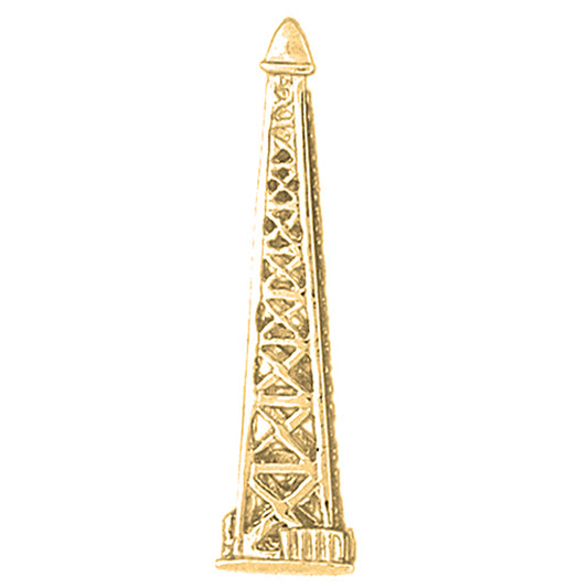 Yellow Gold-plated Silver 3D Oil Rig Pendant