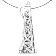 Sterling Silver 3D Oil Rig Pendant (Rhodium or Yellow Gold-plated)