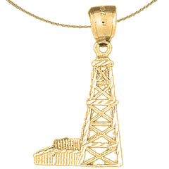 Sterling Silver Oil Well, Oil Rig Pendant (Rhodium or Yellow Gold-plated)