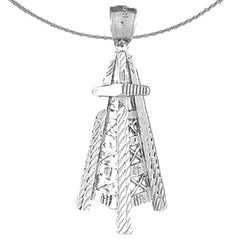Sterling Silver Oil Well, Oil Rig Pendant (Rhodium or Yellow Gold-plated)