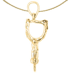 Sterling Silver 3D Spurs Pendant (Rhodium or Yellow Gold-plated)
