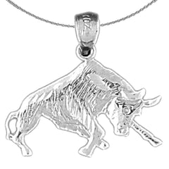 Sterling Silver Bull, Bull Fighting Pendant (Rhodium or Yellow Gold-plated)
