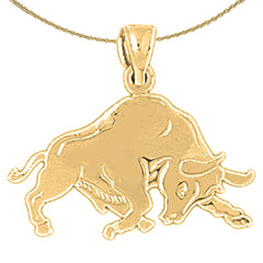 Sterling Silver Bull, Bull Fighting Pendant (Rhodium or Yellow Gold-plated)