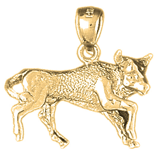 Yellow Gold-plated Silver 3D Bull Fighting, Bull Pendant
