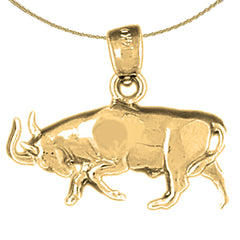 Sterling Silver Wheel With Steer Head Pendant (Rhodium or Yellow Gold-plated)