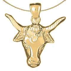 Sterling Silver Steer Head Pendant (Rhodium or Yellow Gold-plated)