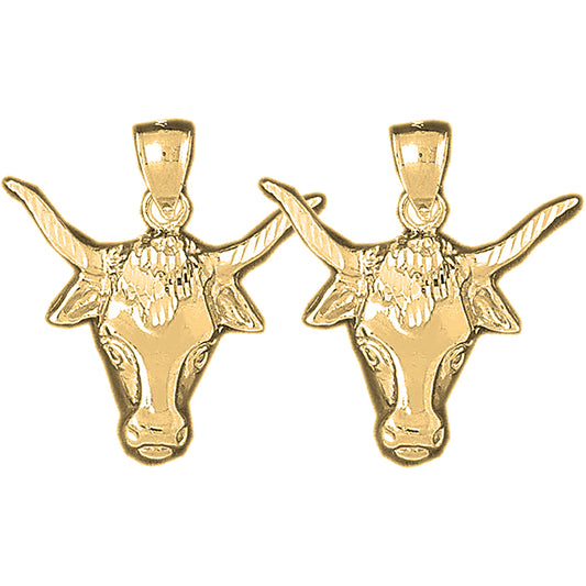 14K or 18K Gold 31mm Steer Head Earrings