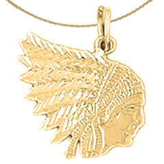 Colgantes de cabeza de indio de plata de ley (bañados en rodio o oro amarillo)