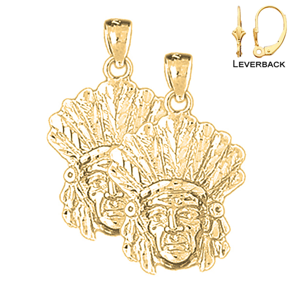 14K or 18K Gold 26mm Indian Head Earrings