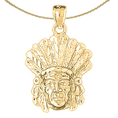 Sterling Silver Indian Head Pendants (Rhodium or Yellow Gold-plated)