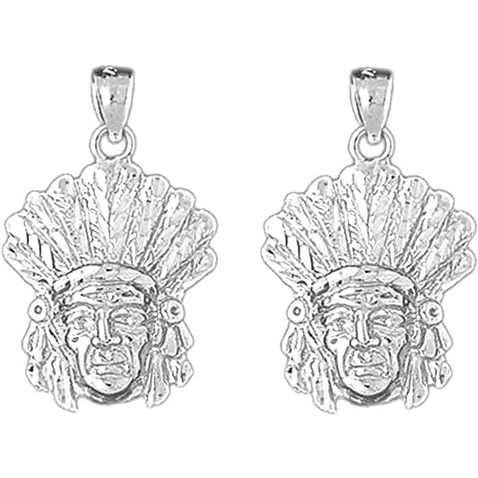Sterling Silver 26mm Indian Head Earrings