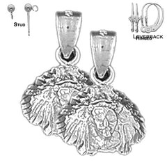 Sterling Silver 18mm Indian Head Earrings (White or Yellow Gold Plated)