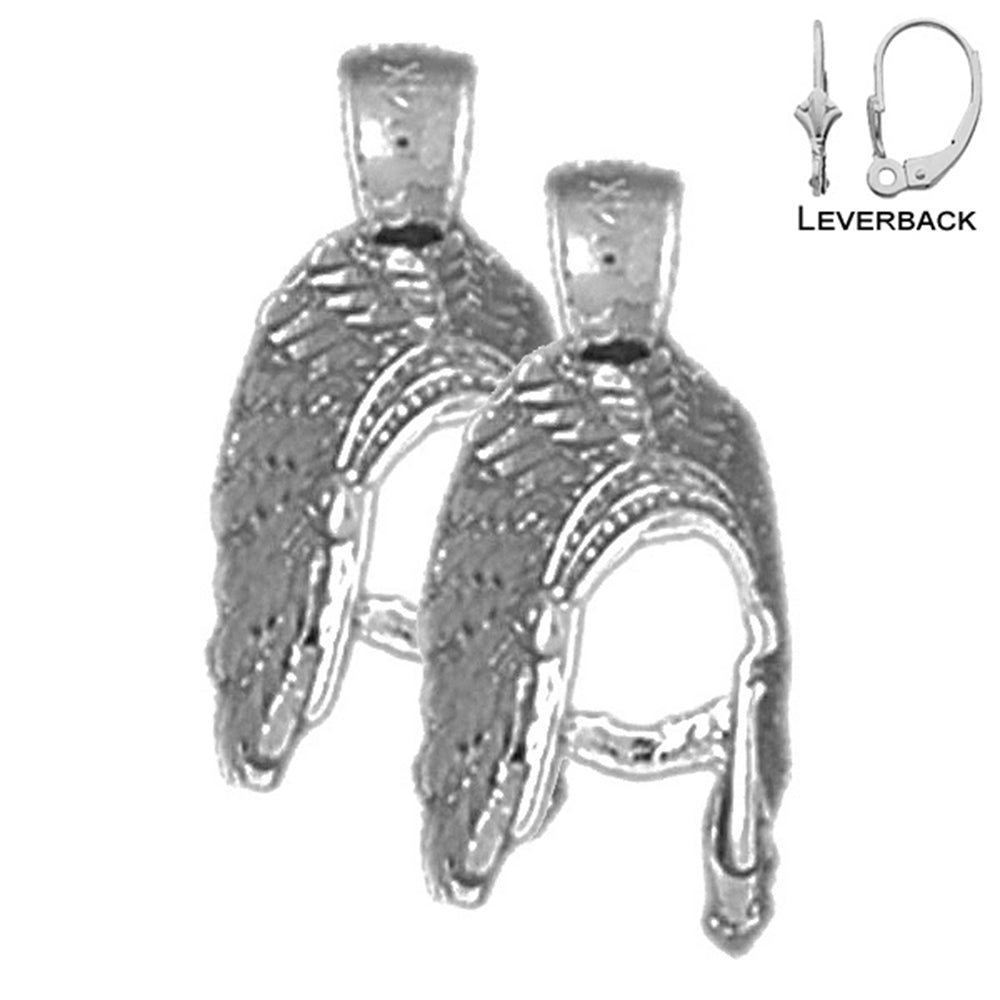 Sterling Silver 19mm 3D Indian Feather Earrings (White or Yellow Gold Plated)