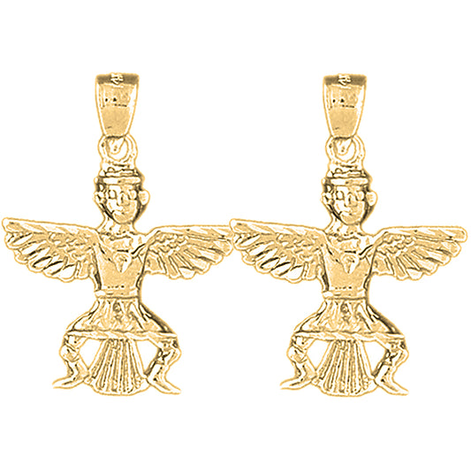 Yellow Gold-plated Silver 28mm Indian Symbols Earrings