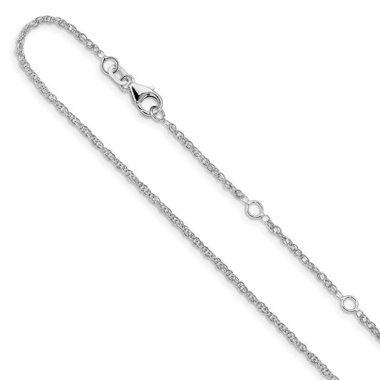 10K White Gold 1.5mm Loose Rope 1in+1in Adjustable Chain