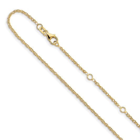 10K Yellow Gold 1.5mm Loose Rope 1in+1in Adjustable Chain
