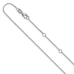 10K White Gold 1.05mm Diamond-cut Cable 1in+1in Adjustable Chain
