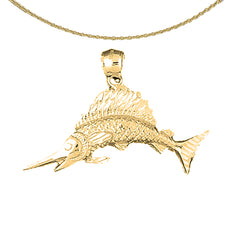 Colgante de pez vela de plata de ley (bañado en rodio o oro amarillo)
