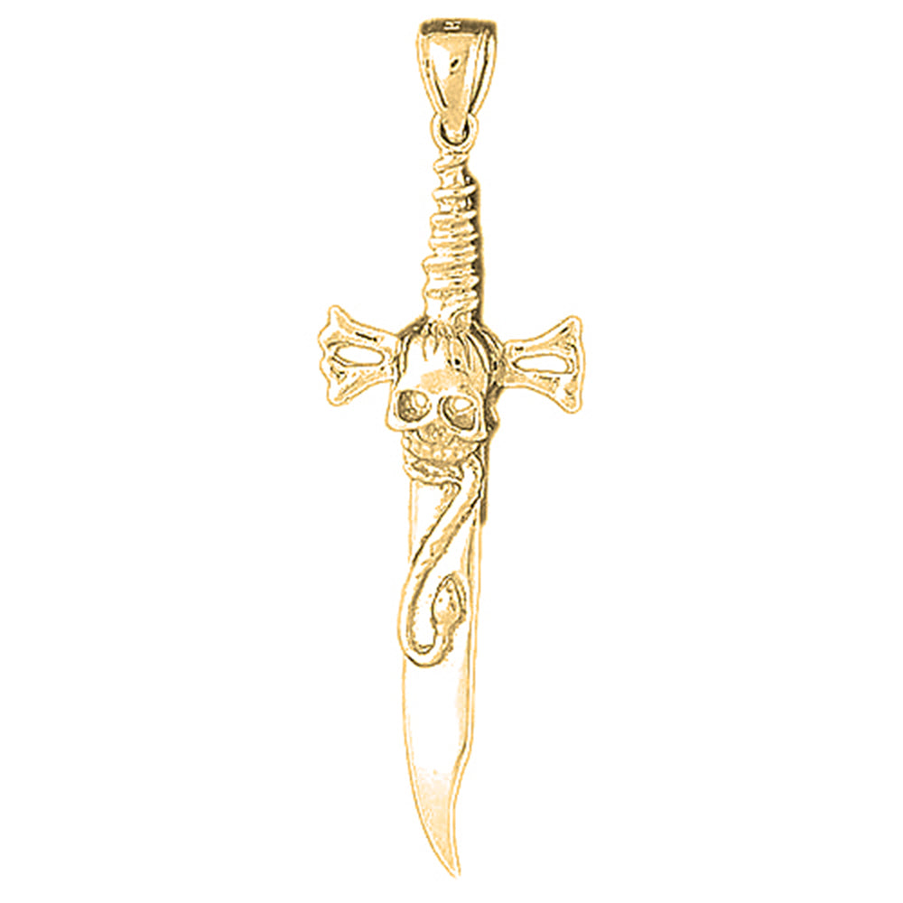 Yellow Gold-plated Silver Dagger With Skull Pendant