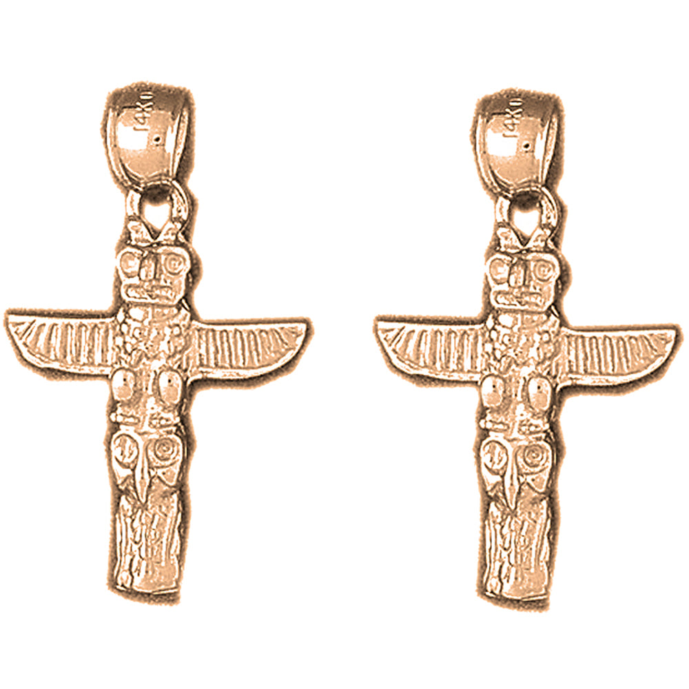 14K or 18K Gold 30mm Totem Pole Earrings