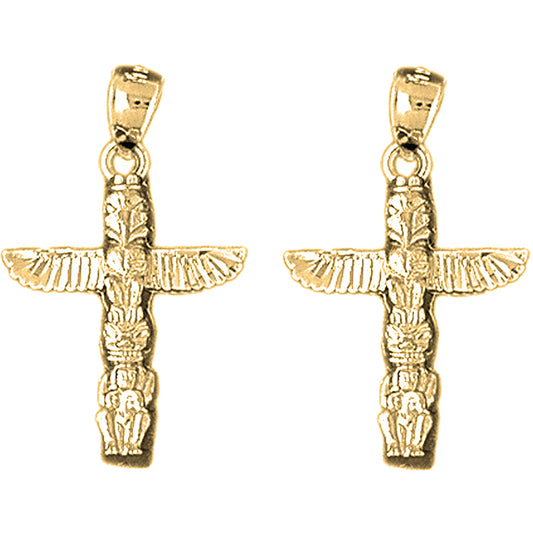 Yellow Gold-plated Silver 28mm Totem Pole Earrings