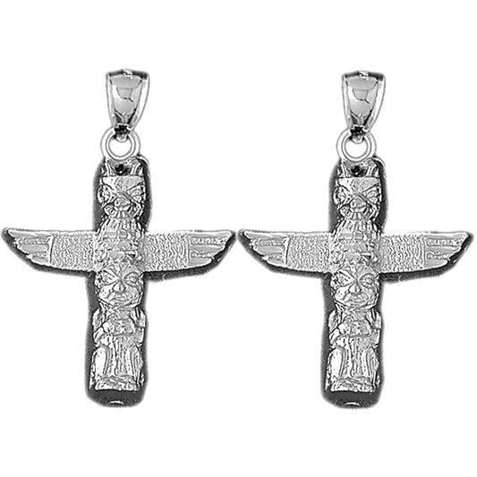 Sterling Silver 35mm Totem Pole Earrings