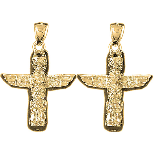 14K or 18K Gold 35mm Totem Pole Earrings