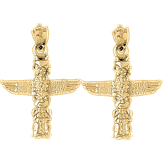 Yellow Gold-plated Silver 27mm Totem Pole Earrings