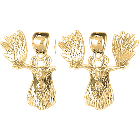 Yellow Gold-plated Silver 24mm Moose Earrings