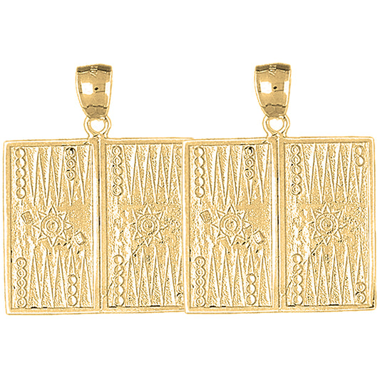Yellow Gold-plated Silver 36mm Backgammon Earrings