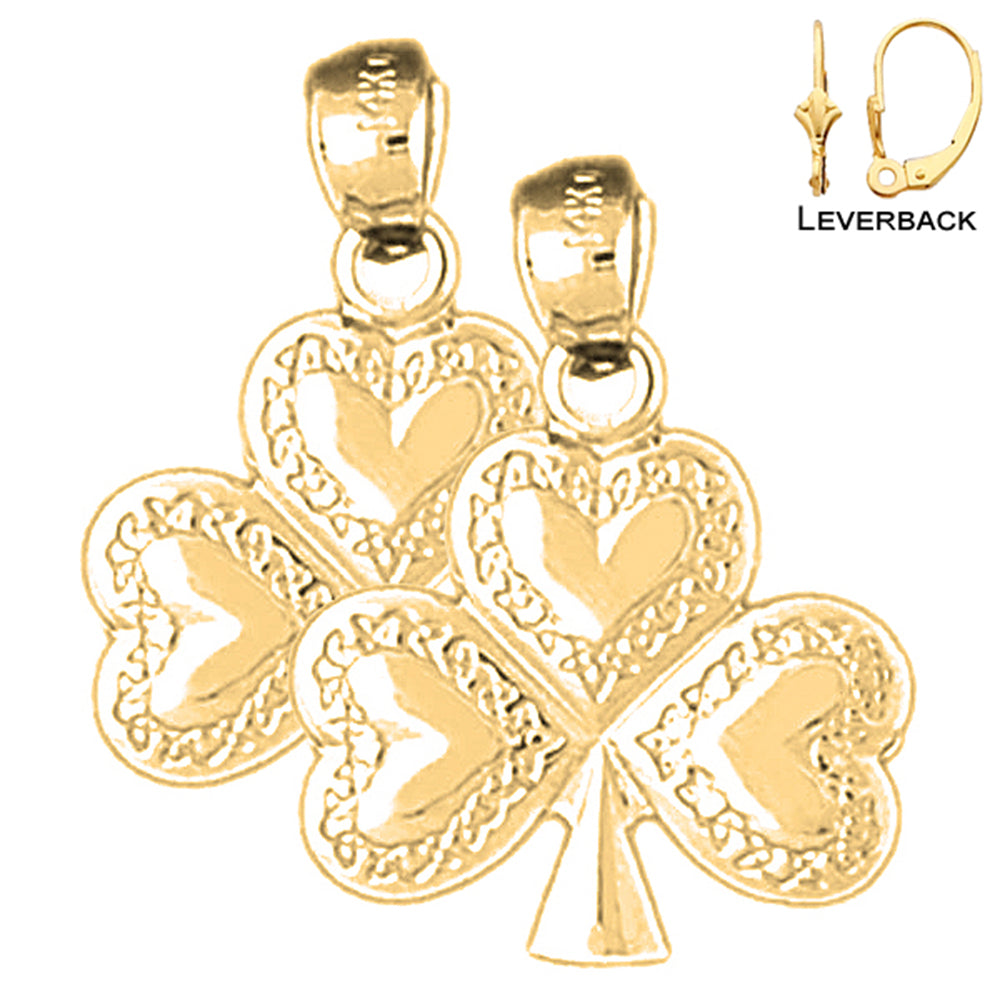 14K or 18K Gold 24mm Shamrock, Clover Earrings