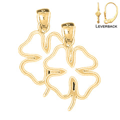 14K or 18K Gold 23mm Shamrock, Clover Earrings