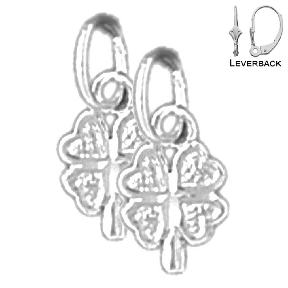 Sterling Silver 12mm Shamrock, Clover Earrings (White or Yellow Gold Plated)
