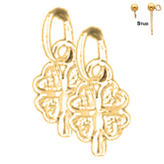 14K or 18K Gold 12mm Shamrock, Clover Earrings
