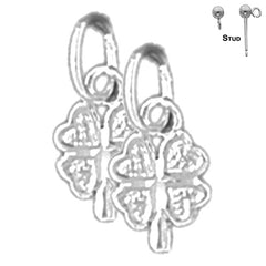 Sterling Silver 12mm Shamrock, Clover Earrings (White or Yellow Gold Plated)