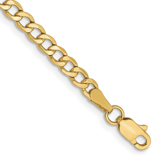 10K Yellow Gold 3.35mm Semi-Solid Curb Link Chain