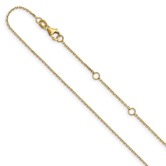 10K Yellow Gold .8mm Round Cable 1in+1in Adjustable Chain