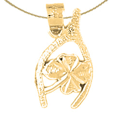 Sterling Silver Wish Bone With Clover, Shamrock Pendant (Rhodium or Yellow Gold-plated)